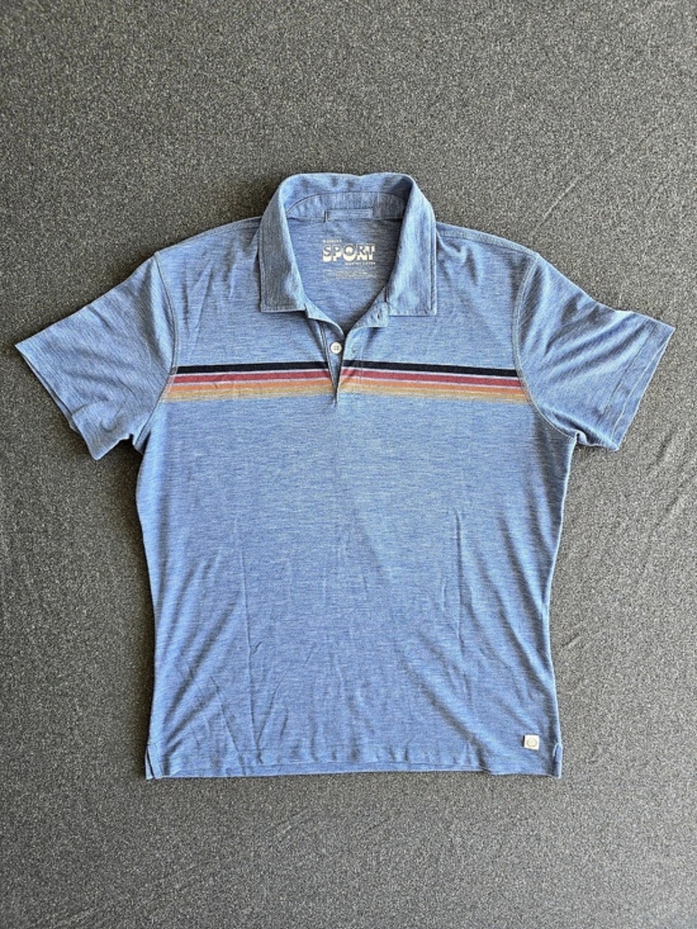 Marine Layer Weekend Sport Polo Shirt Men's Large Blue Retro Striped Stretch